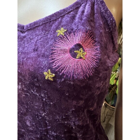 VTG Xhilaration Womens Purple Velvet V Neck Tank Top Small Y2K Fairy Embroidered - Picture 4 of 7
